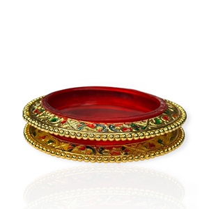 Luxury Trendy Emerald Cut Wedding Gold Plated <b>Women's</b> Acrylic <b>Bracelet</b> Bangle Set Flower <b>Pearl</b> Design Wholesale Price - Product Image 3