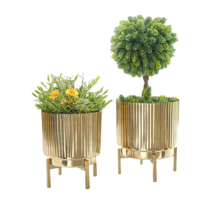Lot de 3 jardinière en métal au design martelé fini or brillant intérieur extérieur décoratif maison balcon jardinière pour décor de jardin - Product Image 5