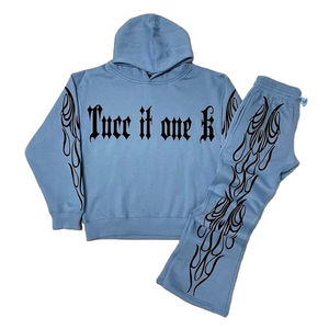 Chándal personalizado parches bordados Logo 2 piezas Tech Fleece Jogger conjuntos de gran tamaño chándal pantalones de chándal y Sudadera con capucha conjunto - Product Image 2