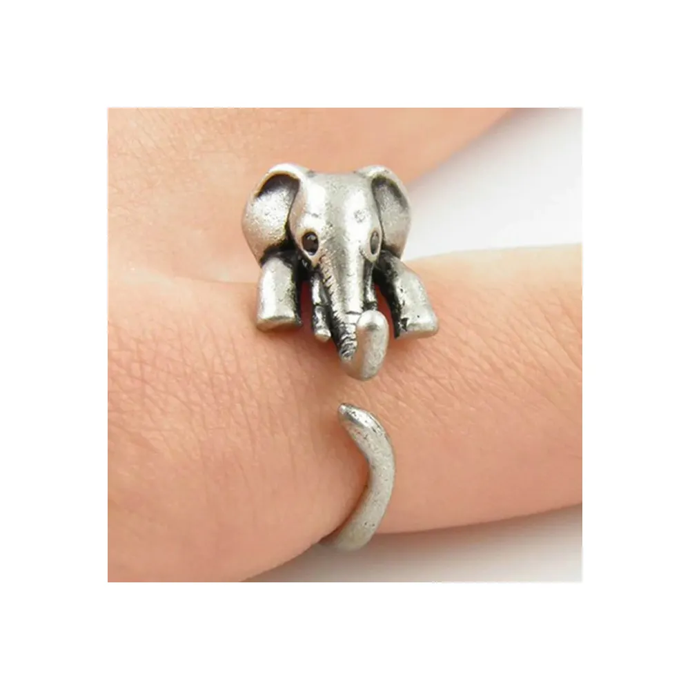 Maya's Grace Unique Simple Animal Wrap Hugging Elephant Open Ring Women's Antique Vintage Beauty Fashion Jewelry Adjust One Size