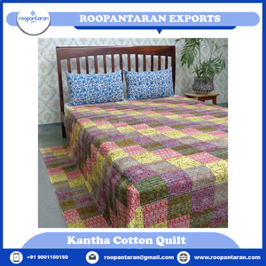 Edredón Kantha de tamaño Queen de retazos de algodón estampado a mano de fabricante directo indio con estilo a la venta a precio barato - Product Image 6