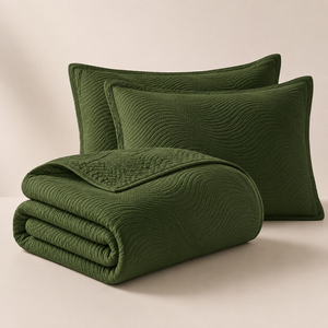 Juego de Edredón OEM Verde Oliva Oscuro, 3 Piezas, Colcha Acolchada Ultrasónica con 2 Fundas de Almohada, Ropa de Cama Ligera - Product Image 4