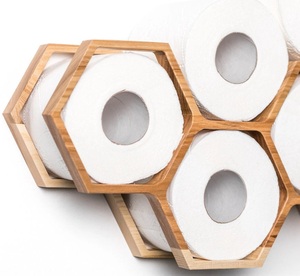 Soporte de inodoro de madera de la mejor calidad, estante de almacenamiento flotante de madera de montaje en pared para baño, estante de rollo de baño colgante para soporte de pañuelos - Product Image 4