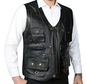 Black leather vintage slim bag closure, breathable, quick-drying, wrinkle-resistant autumn luxury men's Style - Product Image 3