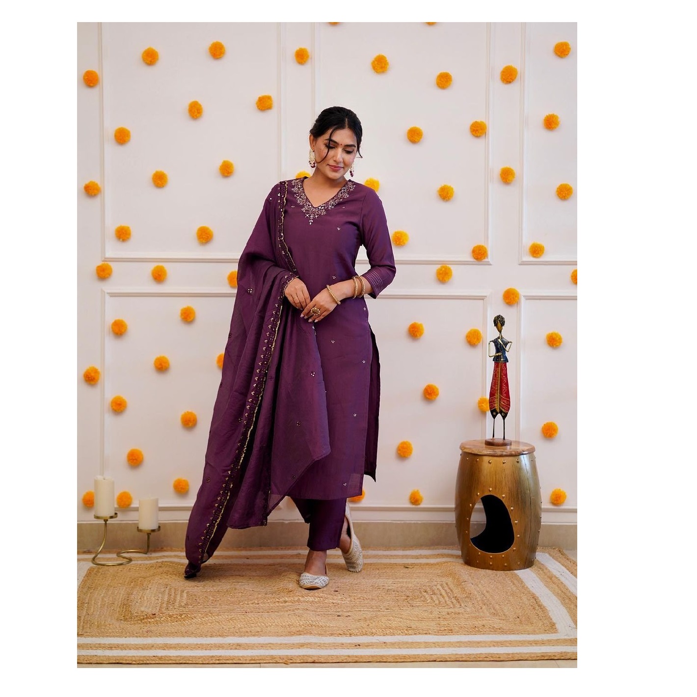 Indian Pakistani Elegant Viscose Chanderi Fabric Ready made Salwar Suit With Rusell Fabric Dupatta In Embroidery Work