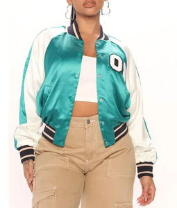 Wholesale 2025 Custom Satin Varsity Jacket with <b>Turn</b> Down Collar Embroidery Decoration Top Seller for Ladies and Men - Product Image 4