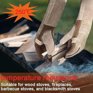 Guantes de soldadura de cuero dividido de cuero de vaca de alto rendimiento Guantes de bomberos resistentes al calor y a las chispas Logotipo de diseño personalizado - Product Image 4