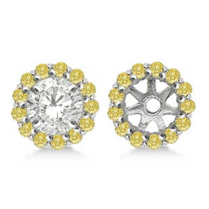 Boucles d'oreilles en or blanc 14 carats avec diamants jaunes ronds pour clous de 9 mm, boucles d'oreilles en diamants de 0,75 carat - Product Image 1