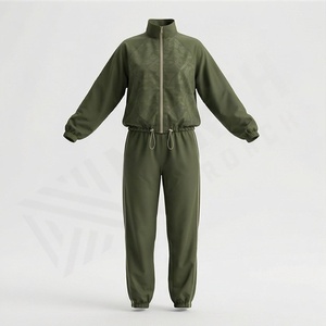 Conjuntos Deportivos de Invierno para Mujer, Chaqueta Cortavientos con Capucha, Cierre Frontal con Cremallera, Cintura Elástica, Alta Calidad, Resistentes al Viento, para Gimnasio - Product Image 1