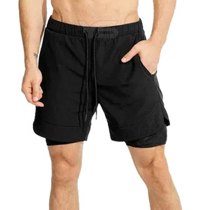 Short de plage double épaisseur pour homme, short chaud uni en polyester teint à prix de gros, taille moyenne avec cordon de serrage - Product Image 2