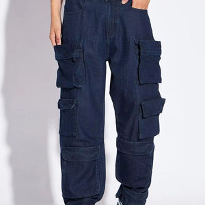 Pantalon cargo long pour homme en toile unisexe, respirant, sur mesure, fabricant OEM, poches vintage, taille haute, streetwear, coupe régulière - Product Image 1