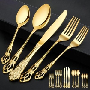 Cuchara y Tenedor de Latón, Cuchillo, Cuchara, Tenedor de Mango Largo, Cubertería de Latón Dorada para Bodas, Cubertería Dorada para Restaurantes - Product Image 2