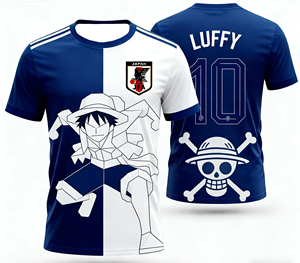 Camiseta de Aficionado de Japón, 100% Poliéster, Manga Corta, Logotipo Frontal, Azul y Blanco, Fútbol, Anime, Gráfico, Día de Partido, Unisex - Product Image 1