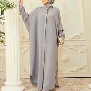 Wholesale Latest Design Middle East <b>Islamic</b> <b>Clothing</b> Muslim Loose Elegant Kaftan Abaya Solid Color Plus Size Bat Sleeve Abaya - Product Image 3