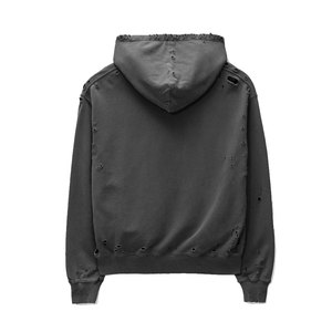 En vrac 100% coton lavé à l'acide hommes sweats à capuche à la mode en détresse imprimé motif tricoté vêtements de travail basiques grande taille - Product Image 2