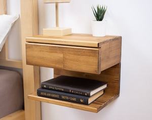 Mesita de noche de madera flotante natural con 1 cajón | Solución de almacenamiento de muebles de dormitorio hechos a mano ecológicos de diseño moderno - Product Image 4