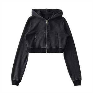 Oem Custom logo High Quality Print Embroidery Vintage Cropped Hoodies Wholesale Cropped Zip Women Hoodies - Product Image 2