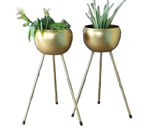 Décoration d'intérieur créative, design luxueux, ensemble de 2 pots de fleurs ronds en métal chromé, pour salon et jardin, support décoratif - Product Image 1