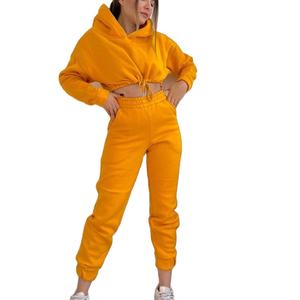 Ensemble survêtement de fitness pour femmes, vêtements de sport personnalisés, pantalons de survêtement chauds à manches longues, haut court décontracté, sweats à capuche d'entraînement - Product Image 2