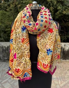 Coton Phulkari fait à la main décontracté été Dupatta broderie florale séchage rapide respirant - Product Image 4