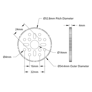 Engranaje de Aluminio de 66 Dientes para Montaje en Cubo (MOD 0.8, 4mm de Grosor, 14mm de Diámetro Interior) para Robots STEM, REV, WCP, FTC, FRC - Product Image 2
