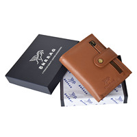 Dompet Lipat Dua Kulit Asli Buatan Tangan Model Pendek Pria Dengan Penutup Gesper Dan Slot Kartu