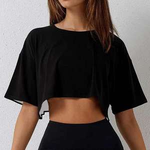 T-shirt Crop Top Streetwear Personnalisé avec Logo, Vente en Gros, Décontracté pour Femmes, Respirant, en Coton Tricoté - Product Image 4