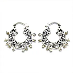 Boucles d'oreilles pendantes en argent sterling 925 avec perle véritable, détails complexes, fermoir sécurisé, pour femme, cadeau - Product Image 3