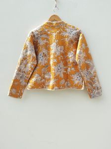 เสื้อโค้ทกันหนาวแบบลำลองของผู้หญิงแจ็กเก็ตผ้านวมพิมพ์ลายบล็อกมือผ้าทอแจ๊กเก็ตทำด้วยมือเทคนิคการซักสไตล์ใหม่ - Product Image 5