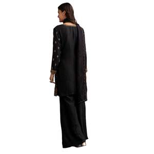 Traje Palazzo de seda negra con corte bordado Dana Work y Dupatta Venta al por mayor Mujeres Étnicas OEM Fábrica de ropa Proveedor a granel - Product Image 5