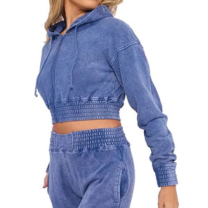 2 Piece <b>Set</b> Acid Wash Casual Tracksuit For Women Comfortable Custom Logo Women Acid Wash Tracksuit Wholesale - Product Image 5