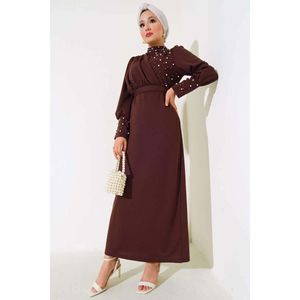 Robe ornée de perles Marron - Product Image 1