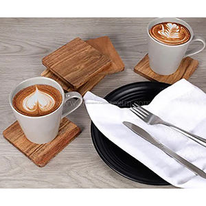 Ensemble de sous-verres en bois durables faits à la main Article cadeau Support en bois carré décoratif Dessous de verre en bois d'écorce de manguier naturel fait à la main - Product Image 5