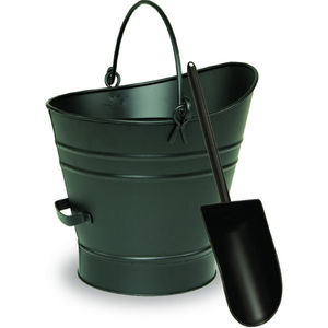 Seau à charbon noir avec revêtement en poudre et poignée en bois, pour la maison, l'extérieur, le jardin, seau à cendres galvanisé fait à la main, en vrac - Product Image 2