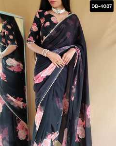 Ropa étnica india Georgette con rico Sari de trabajo de impresión fina digital con piezas de blusa de impresión digital Georgette y precio bajo - Product Image 3