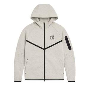 Conjunto Deportivo de Chaqueta con Capucha y Cremallera Completa y Pantalones Deportivos de Felpa Técnica para Hombre, Color Gris Claro, para Entrenamiento Atlético - Product Image 3