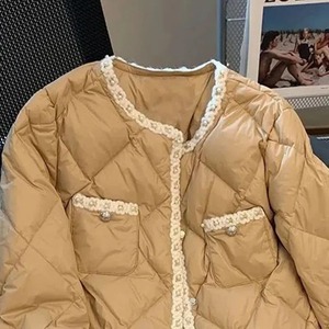 Women's Pearl White Down <b>Cotton</b> <b>Padded</b> Jacket for Autumn Winter Lightweight Warm Parka Coat Breathable Printed Technics - Product Image 6