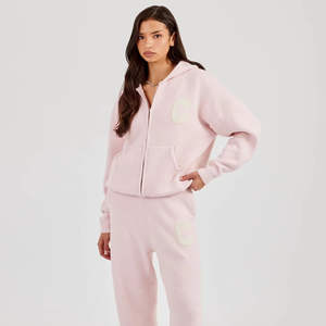 Ensemble de survêtement décontracté d'hiver deux pièces pour femme, pantalon de jogging, sweat à capuche, vêtements de sport, streetwear, vêtements de sport, uni, écologique, réversible - Product Image 1