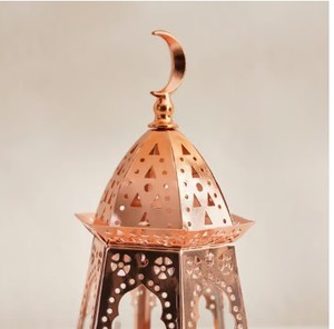 Copper Finish Metal <b>Moroccan</b> Candle <b>Lantern</b> with Crescent Top Intricate Cutwork Warm Glow Elegant Festive Home Decor Gift - Product Image 2