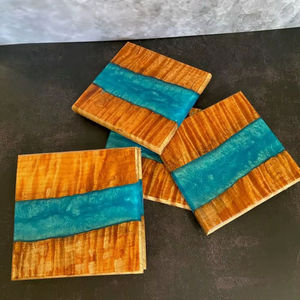 Wood Resin <b>Square</b> River Coaster Set Handcrafted Drink Mat <b>Table</b> Protection Home Bar Restaurant Luxury Custom Feature Decor Item - Product Image 1