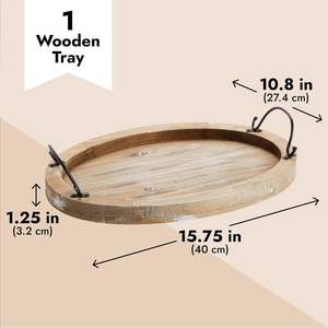Bandeja DE SERVICIO DE MADERA ovalada con asas, Plato decorativo para mesa de centro, sala de estar (15,75x10,8x1,25 pulgadas) - Product Image 4