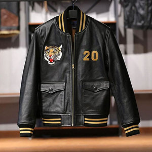 Chaqueta de cuero para hombre, ropa informal de color sólido, ropa de calle, nueva moda, chaqueta de cuero bordada cómoda para hombre - Product Image 1