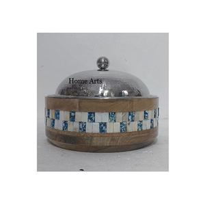 Casserole en bois et nacre faite à la main Plat de service pour la nourriture de mariage avec couvercle martelé Fondue à prix abordable - Product Image 6