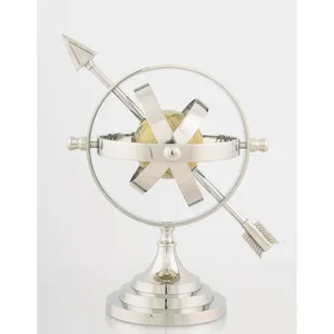 Sphère armillaire de table Art Déco nautique et maritime en aluminium poli, support de globe en métal, décoration pour la maison et le bureau, cadeau décoratif plaqué - Product Image 3