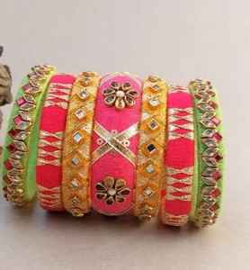 Brazaletes de hilo de seda multicolor joyería de mujer pulseras Kundan recuerdo de boda Haldi, Mehndi, Sangeet, regalo de devolución de Baby Shower - Product Image 2