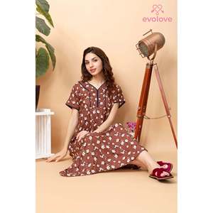 Evolove - Camisón Maxi Estampado de Rayón Magenta Súper Cómodo para Mujer, Ropa de Dormir Tejida de Verano, Suave con Dibujos Animados para Descansar por la Noche - Product Image 3