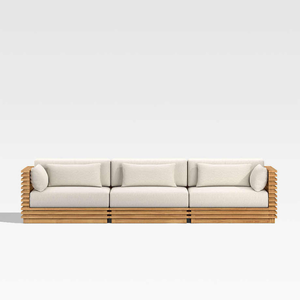 Sofá Seccional de Madera de Teca para Sala de Estar, Muebles de Exterior de Tres Plazas, Duradero y de Alta Calidad, en Oferta - Product Image 1