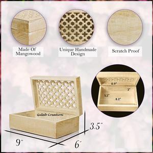 Boîte à souvenirs en treillis en bois blanchi à la chaux polie avec couvercle à charnière Boîte de décoration de rangement de bijoux en bois - Product Image 2