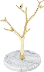 Plateau organisateur de présentation de bijoux en aluminium avec support de boucles d'oreilles en métal en forme de brindille dorée comprenant une base en marbre et un emballage de sac - Product Image 2