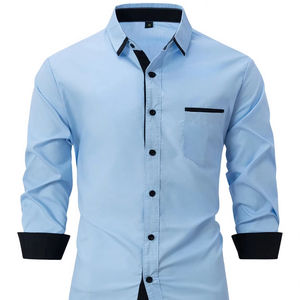 เสื้อเชิ้ตผ้าซาตินแขนสั้นเข้ารูปสำหรับผู้ชาย, เสื้อเชิ้ตผ้าซาตินกันยับสำหรับใส่ทำงานแขนครึ่งสีสำหรับฤดูใบไม้ผลิและฤดูใบไม้ร่วง - Product Image 1